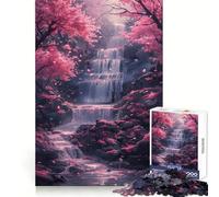 Waterfall Sakura Trees 1000 Piece Jigsaw Puzzles for Teenagers Logical Skill Leisurely Pursuit Precise Join Fine Xmas Gift (50x75cm)