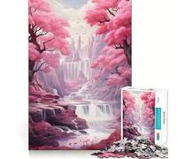 Waterfall Sakura Trees 1000 Piece Jigsaw Puzzles for Teenagers Recall Fun Play Tight Interlock No Gaps Family Fun Night Activity (50x75cm)