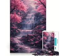 Waterfall Sakura Trees 1000 Piece Jigsaw Puzzles Mind Challenge Toy High Precision Die Cut Amusing Challenge for Waiting Time (38x52cm)