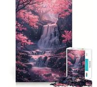 Waterfall Sakura Trees 1000 Piece Jigsaw Puzzles Mind Challenge Toy High Precision Die Cut Amusing Challenge for Waiting Time (38x26cm)