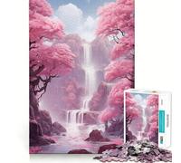 Waterfall Sakura Trees Adult Jigsaw Puzzles1000 Pieces Brain Game Gift High Precision Die Cut Relaxing Indoor Group Activity (50x75cm)