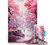 Waterfall Sakura Trees Adult Jigsaw Puzzles1000 Pieces Brain Game Gift High Precision Die Cut Relaxing Indoor Group Activity (38x26cm)