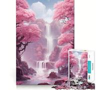 Waterfall Sakura Trees Jigsaw 1000 Pieces for Teenagers Mental Boost Game Firm Fit Secure Assembly Family Fun Night Activity (38x52cm)