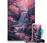 Waterfall Sakura Trees Jigsaw Puzzle 1000 Mental Recall Game High Accuracy Cutting Craft Interactive Brain Challenge for Home (50x75cm)
