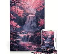 Waterfall Sakura Trees Teenager Jigsaw Puzzles 1000 Pieces Cognitive Memory Soothing Downtime Exact Cut Birthday Gift (38x26cm)