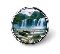 Waterfall Scenery Round Lapel Pin Women's Novelty Buttons & Pins Metal Badge Cute Brooch Retro Pinback Badge Fashion Bag Pins for Hat Backpacks Tie Suit Wedding Party Accessory, silver, Circular