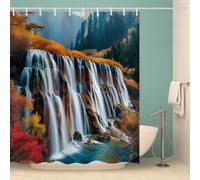 Waterfall Shower Curtain 120x180 cm 3D Natural Landscapes Bath Curtain Polyester Anti-Mould Waterproof Bathroom Curtains Washable with Hooks, 47" W x 71" L, for Wet Room Tubs C-2272