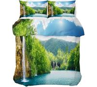 Waterfall Single Duvet Cover Set Nature Landscape Bedding Sets Single Quilt Cover 3D Printed Soft Microfibre Duvet Covers with Zipper and 2 Pillowcases C8397