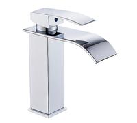 Waterfall Sink Taps for Bathroom Single Handle 1 Hole Waterfall Taps Hot and Cold Washbasin Mixer Tap,Black,Short(Chrome Short)