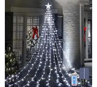 Waterfall Solar Christmas Lights, 2m/ 6.56ft x 9 Lines with Topper Star, 198 LEDs Waterproof Fairy Lights with 8 Modes for Indoor Outdoor Xmas Tree Garden Decor