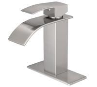 Waterfall Spout Single Handle Bathroom Faucet Brushed Nickel Commercial Modern Lavatory Deck Mount