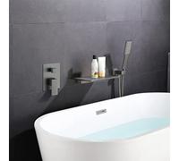 Waterfall Spout Wall Mounted Tub Taps with Handheld Shower Modern Single Handle Shower Taps Filler Solid Brass for Bathroom,Gunmetal Gray