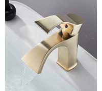 Waterfall Style All-Copper Basin Faucet with Hot and Cold Water, Brushed Gold Finish