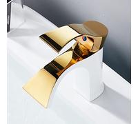 Waterfall Style All-Copper Basin Faucet with Hot and Cold Water, Brushed Gold Finish