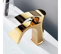 Waterfall Style All-Copper Basin Faucet with Hot and Cold Water, Brushed Gold Finish