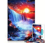 Waterfall Sunset 1000 Piece Adult Puzzles Logic Puzzle Play Precision Cut Smooth Edges for Family Gatherings (38x26cm)