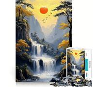 Waterfall Sunset 1000 Piece Jigsaws for Adults Brain Recall Game Tight Interlock No Gaps Calming Mental Break Activity (50x75cm)