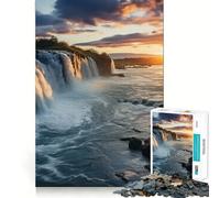 Waterfall Sunset Adult Jigsaw Puzzles1000 Pieces Brain Game Gift High Precision Die Cut Relaxing Indoor Group Activity (50x75cm)