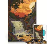 Waterfall Sunset Adults 1000 Pieces Puzzle Mental Fun Game Advanced Laser Cutting Tech Amusing Challenge for Waiting Time (38x52cm)