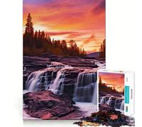 Waterfall Sunset Jigsaw 1000 Pieces for Teenagers Memory Train Fun Clean Seamless Connection Relaxing Indoor Group Activity (38x26cm)