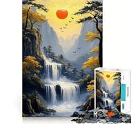 Waterfall Sunset Jigsaw 1000 Pieces Memory Skill Fun Smooth Edge Perfect Interlock Fun-filled Way to Fill Empty Hours (38x26cm)