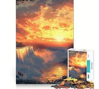 Waterfall Sunset Jigsaw Puzzle 1000 Think Boost Game Tight Lock No Loose Pieces Interactive Brain Challenge for Home (38x26cm)