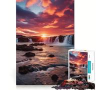 Waterfall Sunset Jigsaw Puzzles 1000 Mental Focus Game Precision Cut Smooth Edges Meaningful Connection Building Game (38x52cm)