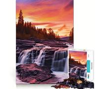 Waterfall Sunset Jigsaw Puzzles for Adults 1000 Mind Boost Game Uniform Size Precise Pieces Travel-friendly Brain Game Gift (50x75cm)