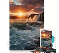 Waterfall Sunset Jigsaw Puzzles for Adults 1000 Think Boost Game Precise Interlock Structure Easy to Learn Family Enjoyment (38x26cm)