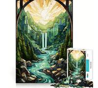 Waterfall Sunset Painting 1000-piece Jigsaw Puzzles Brain Training Fun Tight Interlock No Gaps Bonding Activity for Loved Ones (38x26cm)