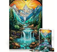 Waterfall Sunset Painting 1000 Piece Jigsaw Puzzles for Teenagers Jigsaw Cognitive Workout Calm Leisure Ideal Fit Winter Gift (38x26cm)