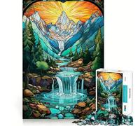 Waterfall Sunset Painting 1000 Piece Jigsaw Puzzles for Teenagers Recall Fun Play Tight Interlock No Gaps Family Fun Night Activity (50x75cm)
