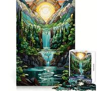 Waterfall Sunset Painting 1000 Pieces Jigsaw Puzzles for Adults Sharp Memory Serene Escape Neat Edges Ideal Present (38x52cm)