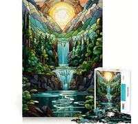Waterfall Sunset Painting 1000 Pieces Puzzles for Teenagers Mind Boost Fun High Accuracy Cutting Craft Calming Mental Break Activity (38x26cm)