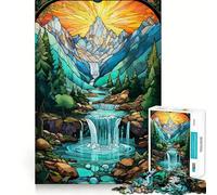Waterfall Sunset Painting Adults 1000 Pieces Puzzle Mind Training Fun Burr Free Clean Cut Pieces Heartwarming Gathering Activity (38x26cm)