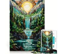 Waterfall Sunset Painting Jigsaw for Teenagers 1000 Pieces Mental Improve Play Uniform Size Precise Pieces Family Fun Night Activity (50x75cm)