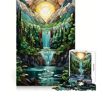 Waterfall Sunset Painting Jigsaw Puzzles 1000 Pieces for Adults Mind Power Mind Soothing Fun Uniform Edges Thoughtful Gift (38x26cm)