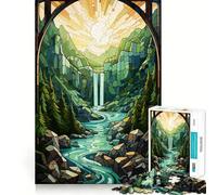 Waterfall Sunset Painting Puzzle for Adults 1000 Pieces Memory Play Game Firm Fit Secure Assembly Meaningful Connection Building Game (38x52cm)
