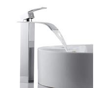 Waterfall Tall Basin Mixer Tap, Single Lever Square Mono Bathroom Sink Tap for Hot & Cold Water, Chrome Finish