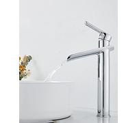 Waterfall Tap for Bathroom Sink Black, Tall Basin Tap,Waterfall Mono Basin Mixer Tap,Countertop Basin Tap,Bathroom Sink Tap Brass with 2 Hoses (Chrome)