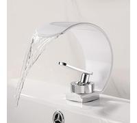 Waterfall Taps Bathroom, Wide Mouth Ultra-Thin Bathroom Mixer Tap Basin, Full Copper Basin Taps Mixers,White
