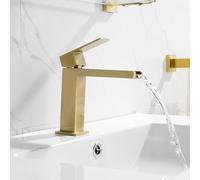 Waterfall Taps for Bathroom Basin Single Hole Deck Mount Mixer Tap Bathroom Sink Waterfall Copper,Brushed Gold,Short