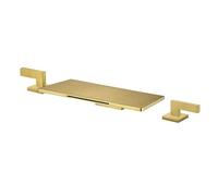 Waterfall Taps for Bathroom Basin, Ultra Thin 3 Hole Basin Taps Mixers, Brass Double Handle Tap,Brushed Gold