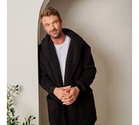 Waterfall Teddy Fleece Cardigan Warm Open Front Wrap Ladies Outwear Pockets OHS Black L/XL