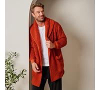 Waterfall Teddy Fleece Cardigan Warm Open Front Wrap Ladies Outwear Pockets OHS Burnt Orange L/XL