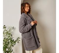 Waterfall Teddy Fleece Cardigan Warm Open Front Wrap Ladies Outwear Pockets OHS Charcoal L/XL