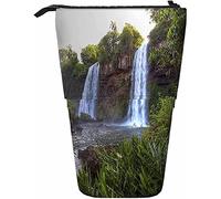 Waterfall Telescopic Pencil Stationery Case Pens Storage Box with Zipper Closure for Women Men Boys Girls Nature River Rocks Trees Landscape Grass Plant Stone Water Lake Landscape