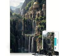Waterfall Temple Landscape Jigsaw Puzzles for Adults 1000 Think Boost Game Precise Interlock Structure Easy to Learn Family Enjoyment (38x52cm)
