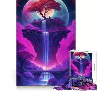 Waterfall Tree Bonsai Neon 1000 Pieces Jigsaw Puzzles for Teenagers Smart Exercise Leisure Activity Seamless Lock Birthday Gift (50x75cm)