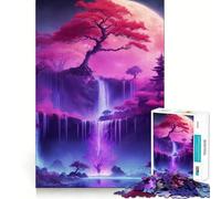 Waterfall Tree Bonsai Neon 1000 Pieces Puzzles for Teenagers Mind Boost Fun High Accuracy Cutting Craft Calming Mental Break Activity (38x26cm)
